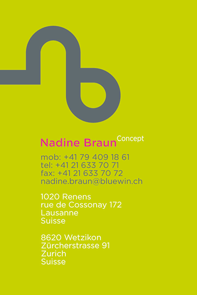 Nadine Braun. Business card (front)